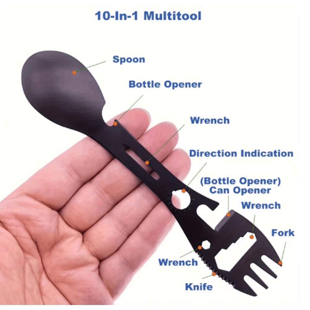 SurvivAll 6 In 1 Camping Spork Tool Whistle Knife Bottle Opener Combo 4