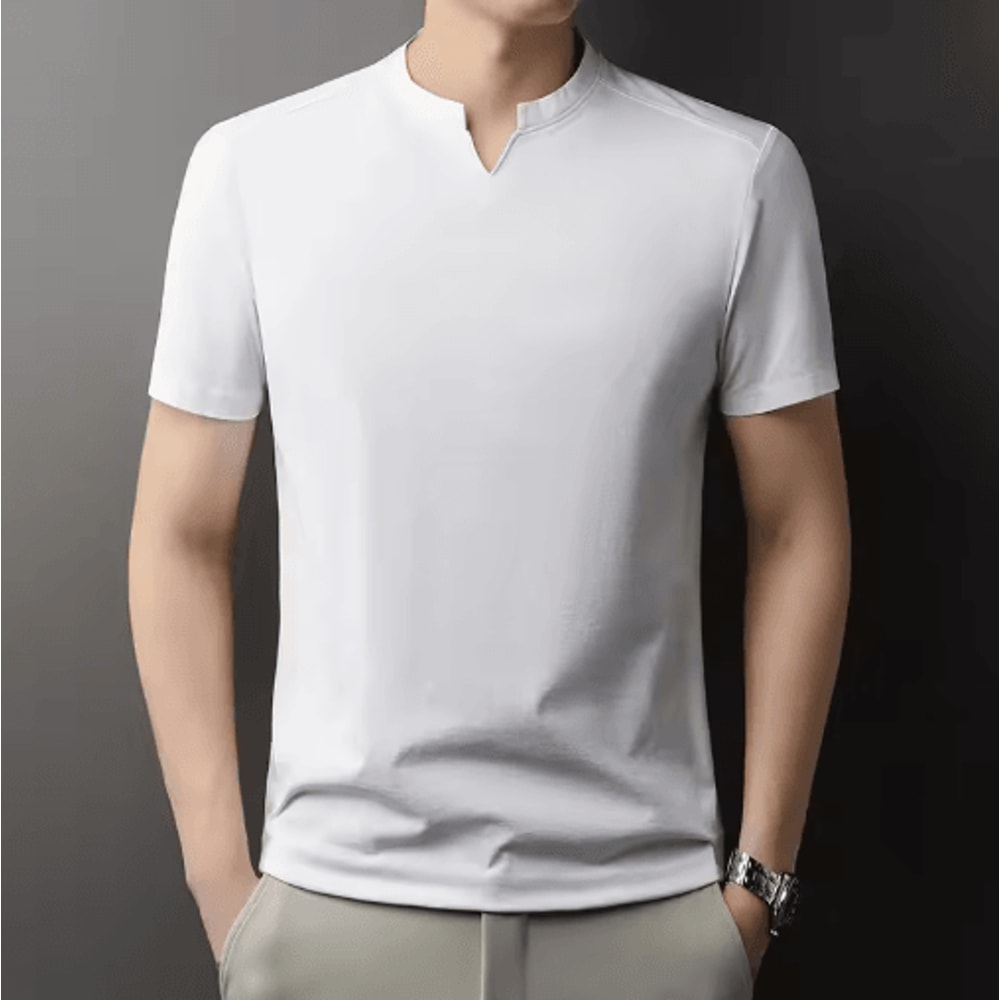 Mens V Neck TShirt Korean Style Lightweight Casual Summer Tee 1
