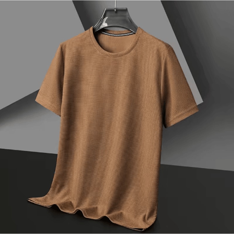 Mens Waffle Knit T Shirt Cotton Round Neck Casual Summer Top 1