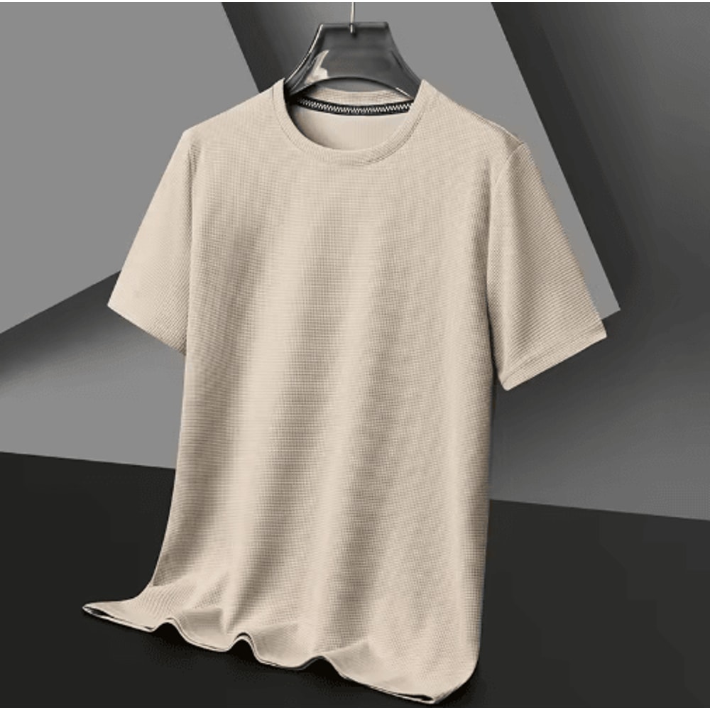 Mens Waffle Knit T Shirt Cotton Round Neck Casual Summer Top 4