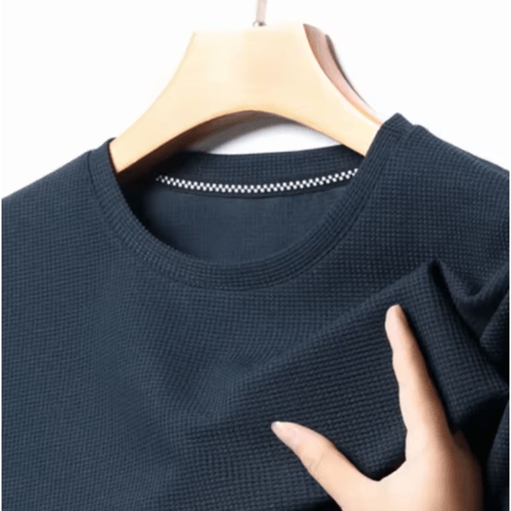 Mens Waffle Knit T Shirt Cotton Round Neck Casual Summer Top 11