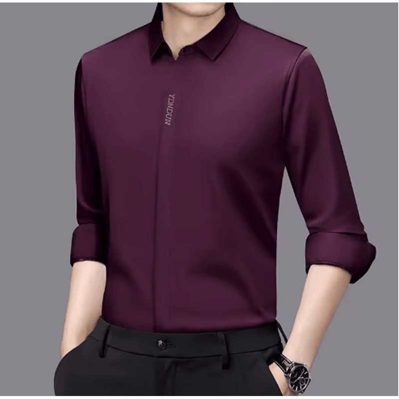 Mens Wrinkle Free Business Casual Shirt Long Sleeve Solid Color AllSeason Top 1