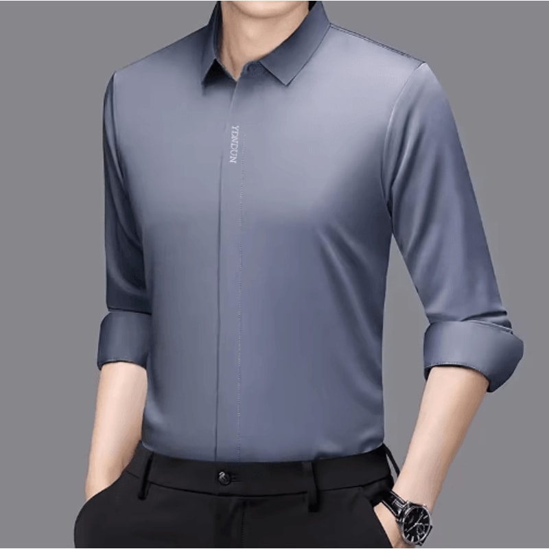 Mens Wrinkle Free Business Casual Shirt Long Sleeve Solid Color AllSeason Top 4