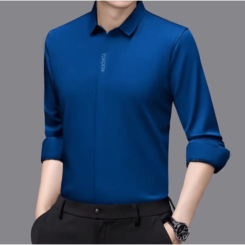Mens Wrinkle Free Business Casual Shirt Long Sleeve Solid Color AllSeason Top 6