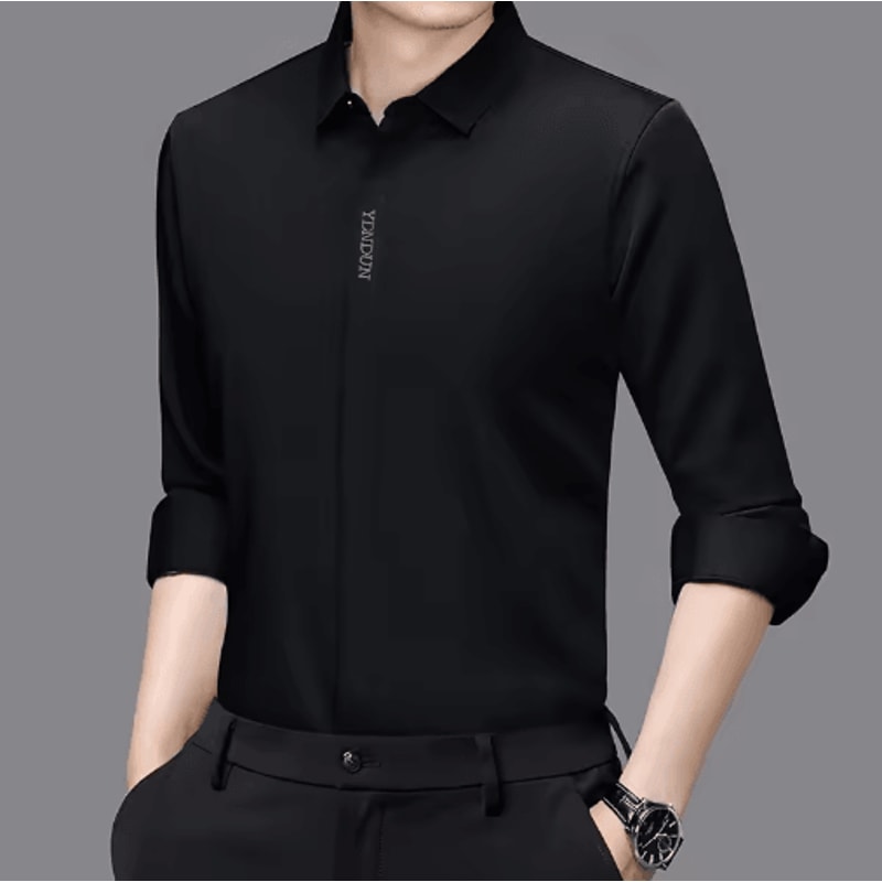 Mens Wrinkle Free Business Casual Shirt Long Sleeve Solid Color AllSeason Top 7