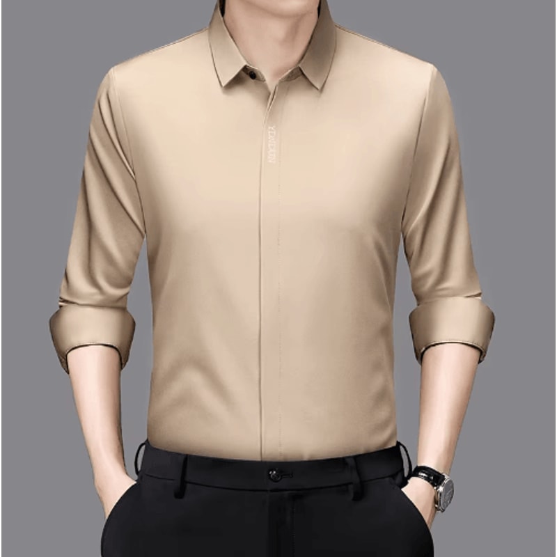 Mens Wrinkle Free Business Casual Shirt Long Sleeve Solid Color AllSeason Top 9