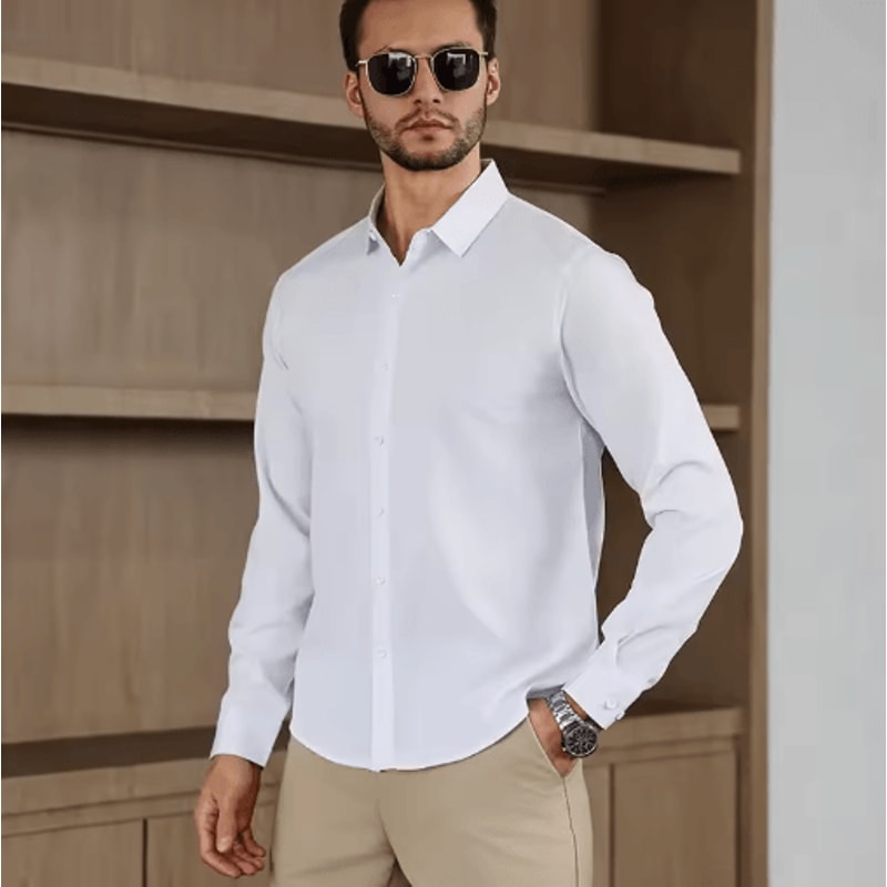 Mens WrinkleFree Long Sleeve Shirt Business Casual Solid Color Office Essential 2