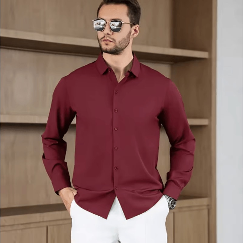 Mens WrinkleFree Long Sleeve Shirt Business Casual Solid Color Office Essential 3