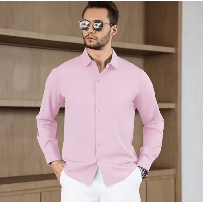 Mens WrinkleFree Long Sleeve Shirt Business Casual Solid Color Office Essential 4