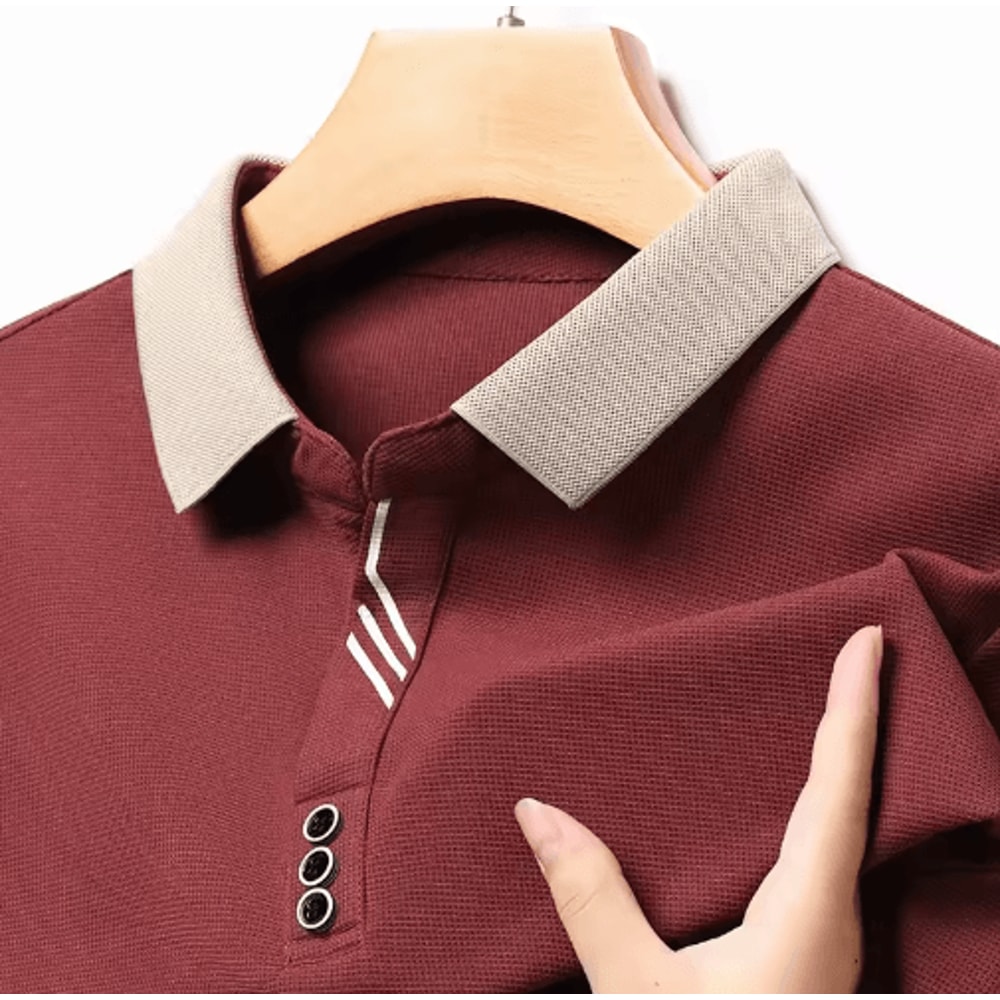 Mens Long Sleeve Polo Shirt Breathable Business Casual Solid Color Top 3