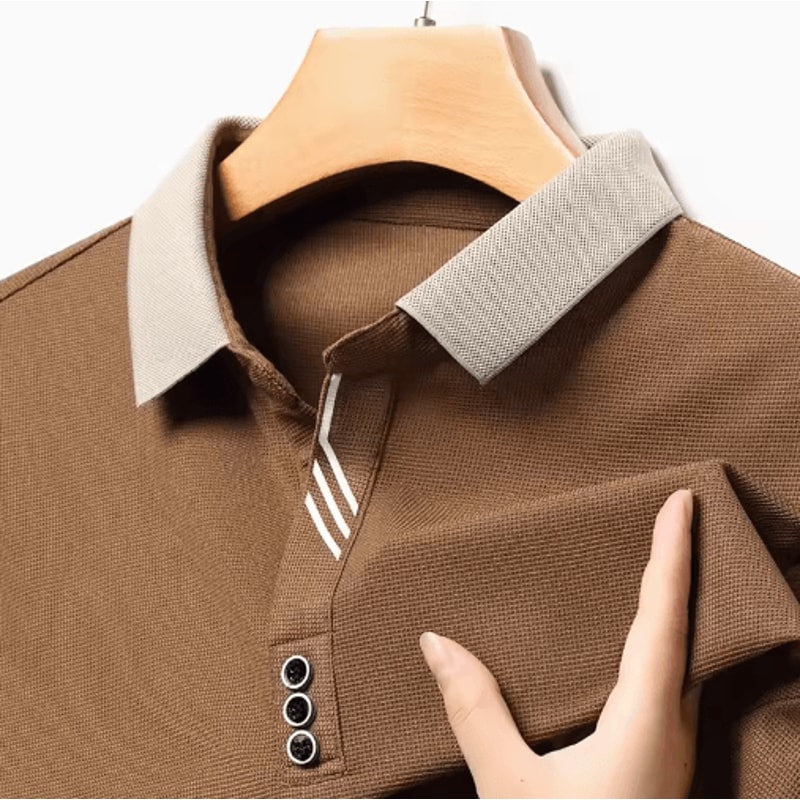 Mens Long Sleeve Polo Shirt Breathable Business Casual Solid Color Top 4
