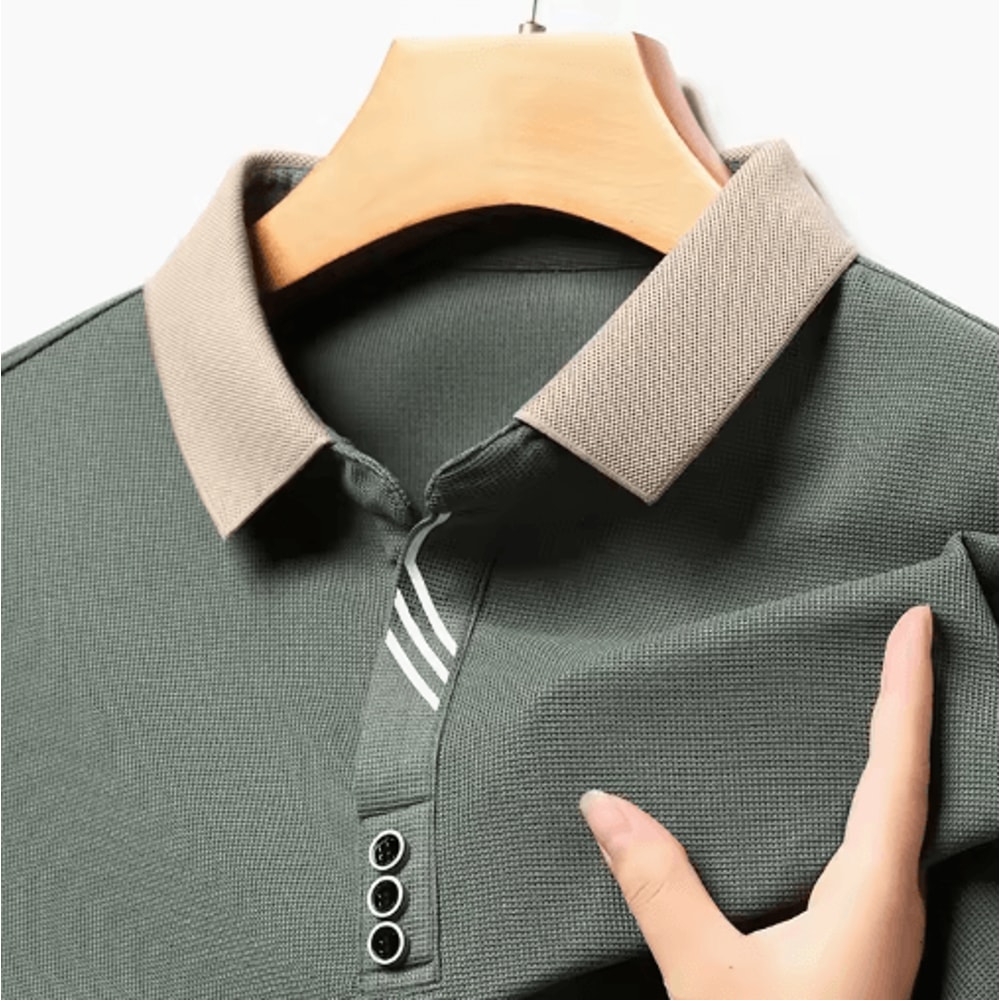 Mens Long Sleeve Polo Shirt Breathable Business Casual Solid Color Top 5