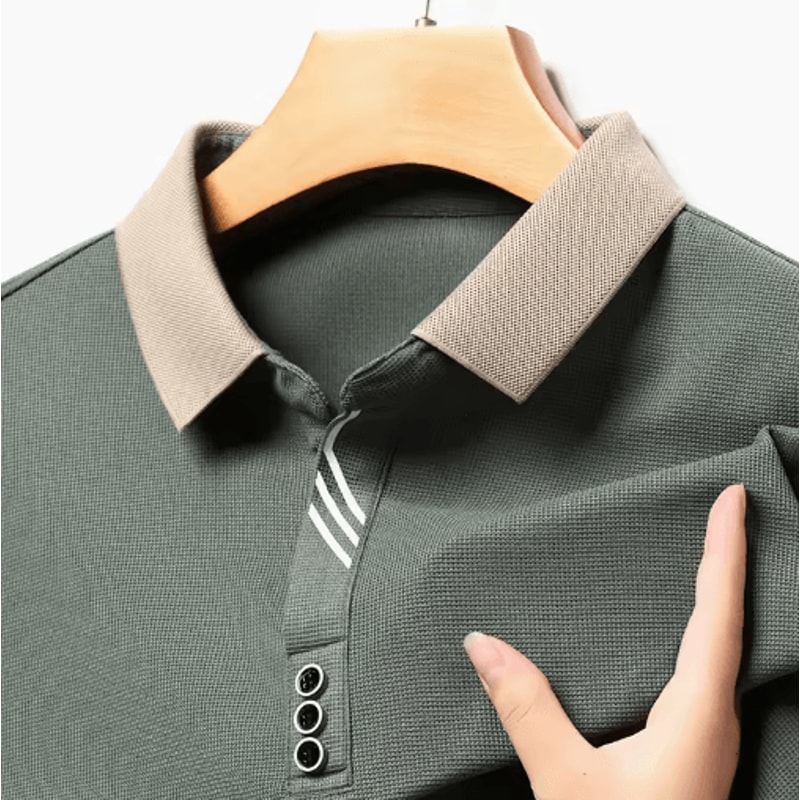 Mens Long Sleeve Polo Shirt Breathable Business Casual Solid Color Top 5