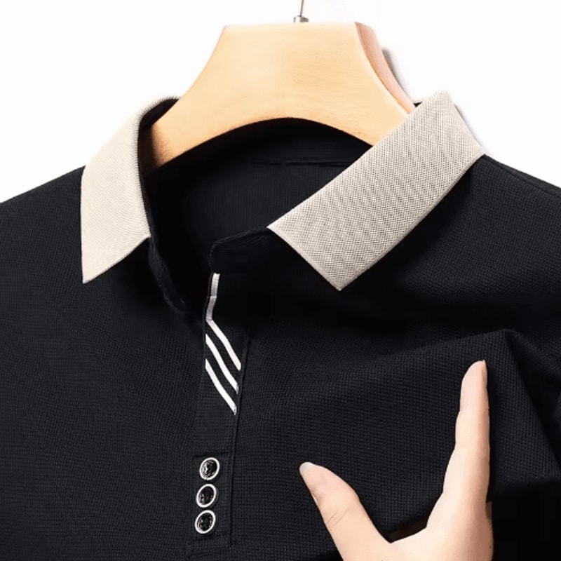 Mens Long Sleeve Polo Shirt Breathable Business Casual Solid Color Top 6