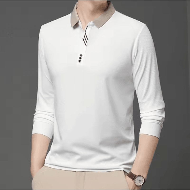 Mens Long Sleeve Polo Shirt Breathable Business Casual Solid Color Top 7