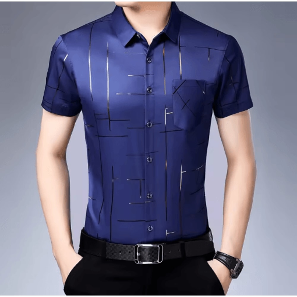 Mens WrinkleFree Short Sleeve Shirt No Iron Business Casual Essential 1