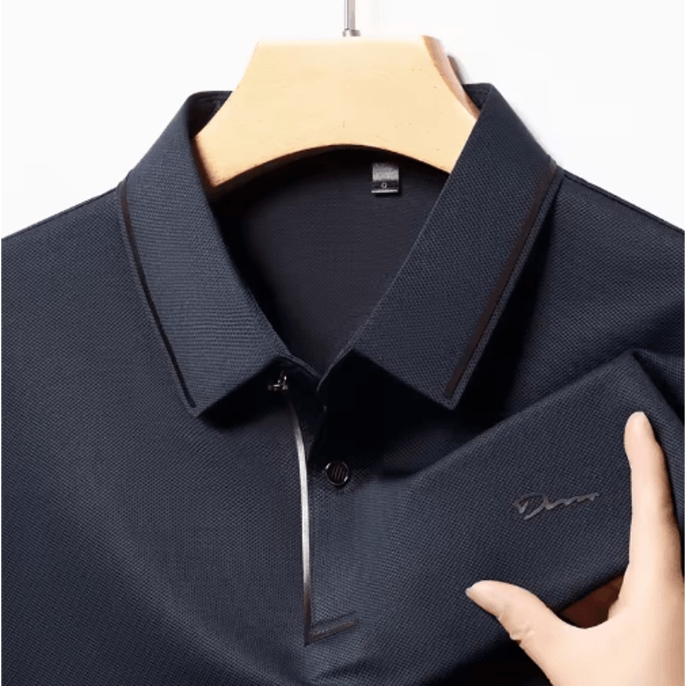 Mens Long Sleeve Polo Shirt With Badge Breathable Business Casual Top 1