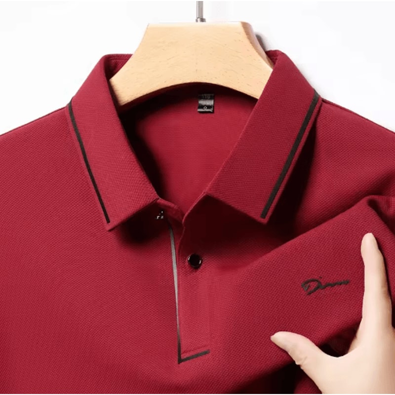 Mens Long Sleeve Polo Shirt With Badge Breathable Business Casual Top 2