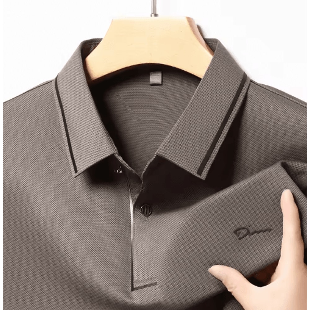 Mens Long Sleeve Polo Shirt With Badge Breathable Business Casual Top 0