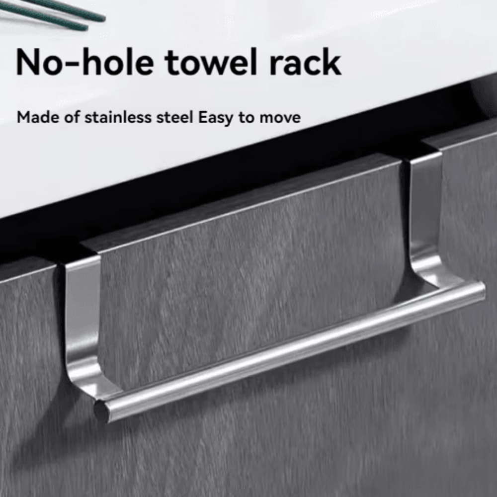 Over Door Towel Rack Stainless Steel NoDrill Kitchen Cabinet Holder 7