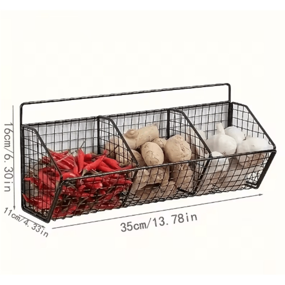 Wall Mounted Kitchen Storage Basket Metal Wire Organizer For Vegetables Spices 3