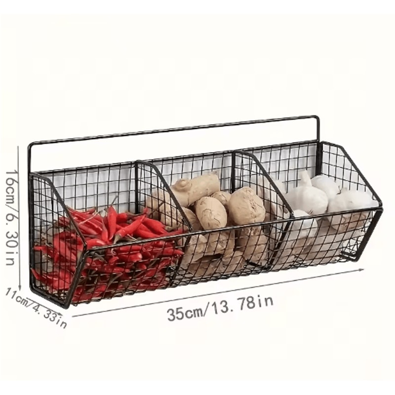 Wall Mounted Kitchen Storage Basket Metal Wire Organizer For Vegetables Spices 3