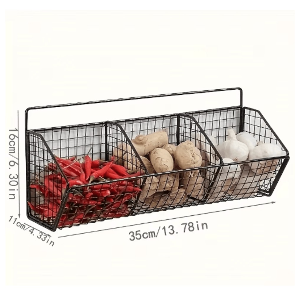 Wall Mounted Kitchen Storage Basket Metal Wire Organizer For Vegetables Spices 7