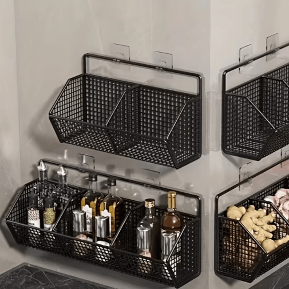 Wall Mounted Kitchen Storage Basket Metal Wire Organizer For Vegetables Spices 8