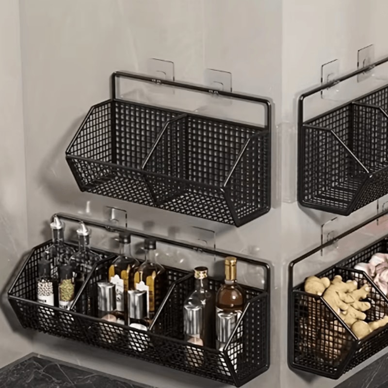 Wall Mounted Kitchen Storage Basket Metal Wire Organizer For Vegetables Spices 8