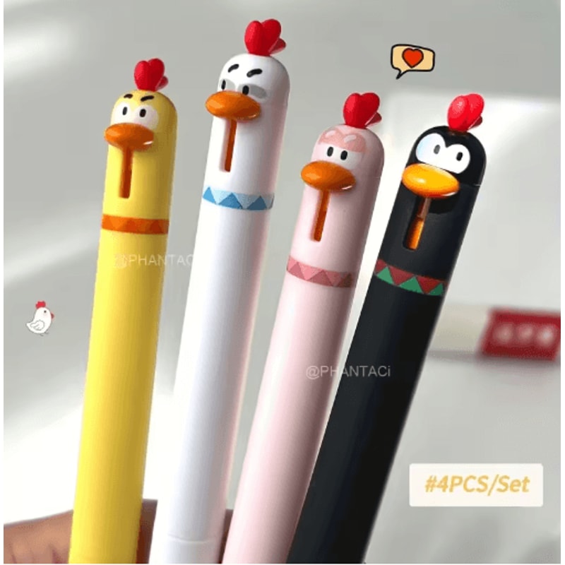 Cute Chicken Gel Pen Set 4pcs Funny Rotating Black Ink Pens 05mm 1