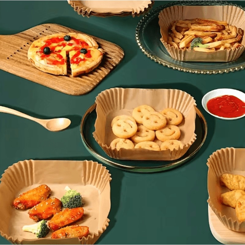50pcs Air Fryer Paper Liners Non Stick Disposable Baking Sheets For Easy Cleanup 0