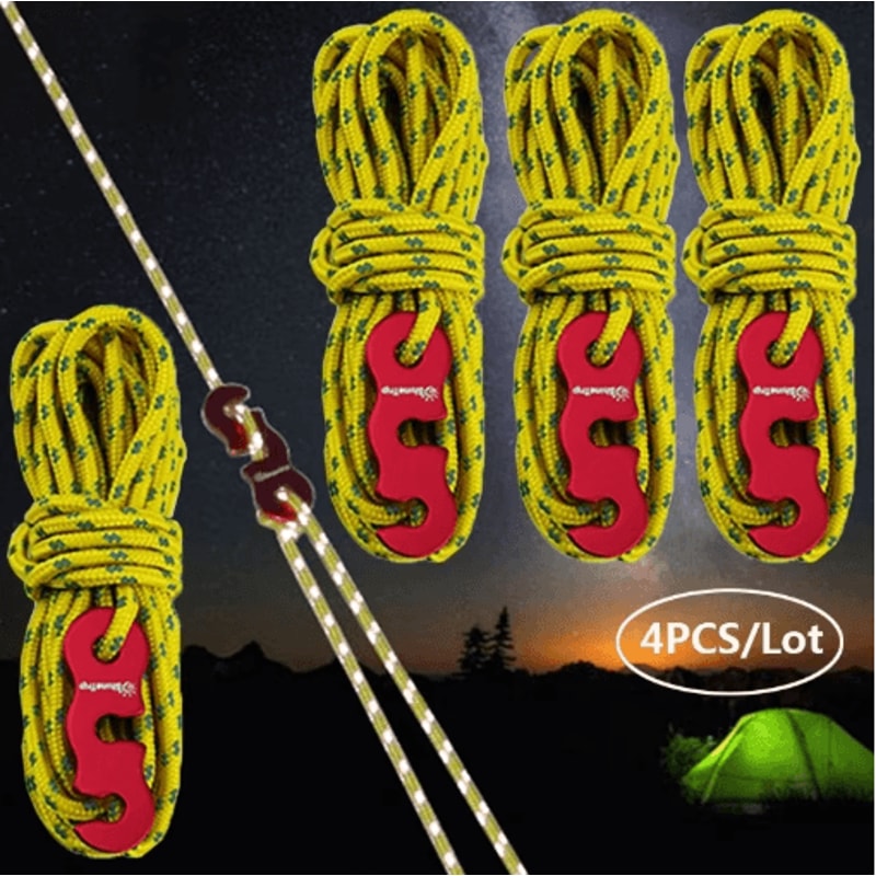 Reflective Tent Ropes Set Windproof Adjustable Camping Guy Lines With Buckles 0