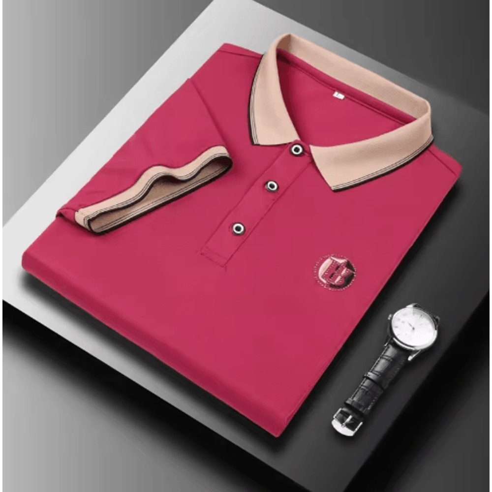 Mens Embroidered Polo Shirt Short Sleeve Casual Cotton Top 0