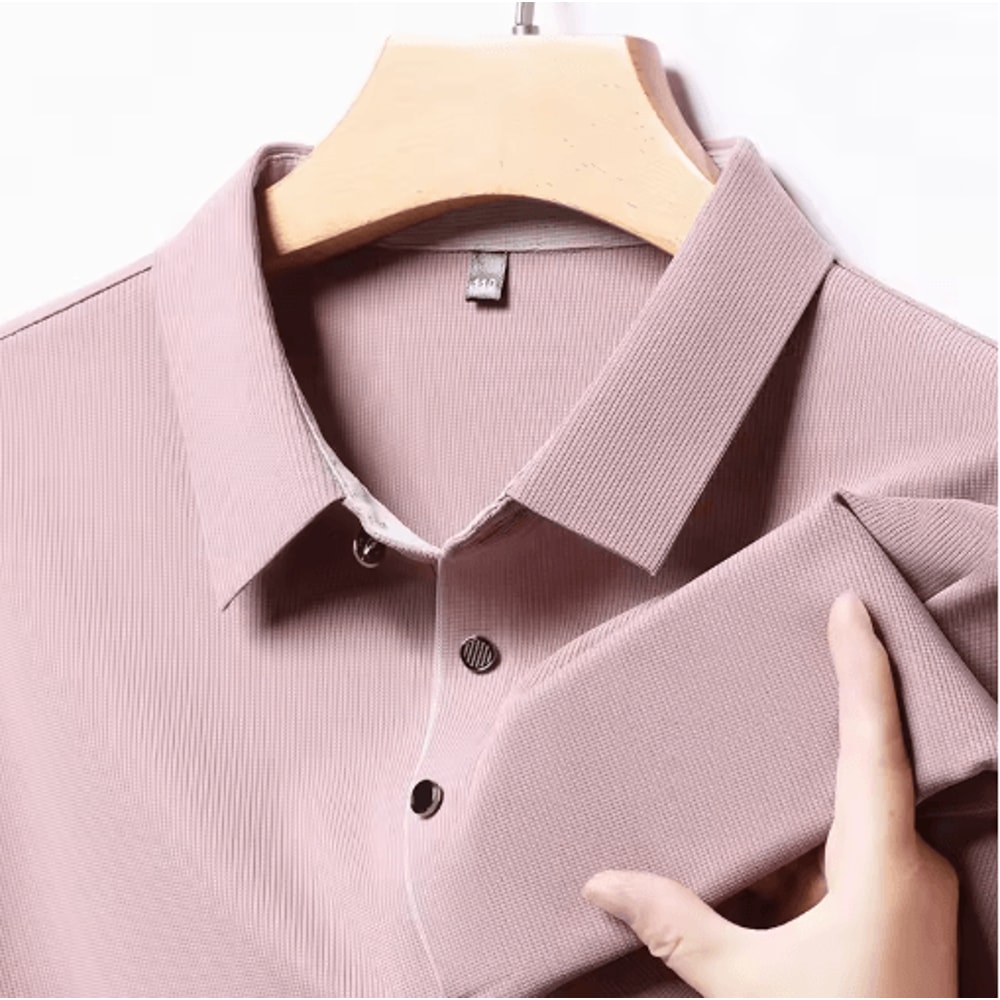 Mens Long Sleeve Polo Shirt 2025 Business Casual Breathable Solid Color Top 10
