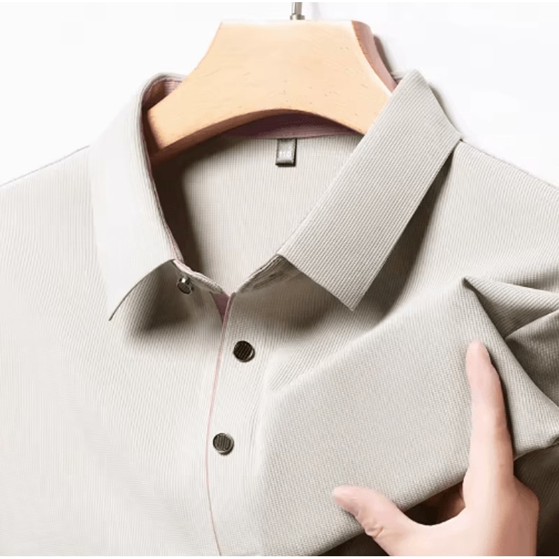 Mens Long Sleeve Polo Shirt 2025 Business Casual Breathable Solid Color Top 11