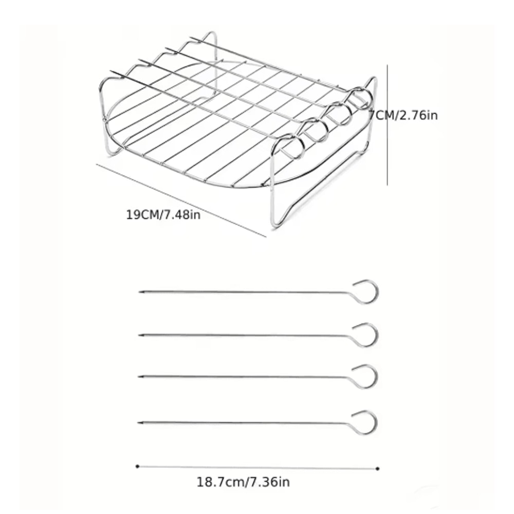 Air Fryer Grill Rack With Skewers Stainless Steel Cooking Rack 20cm 1