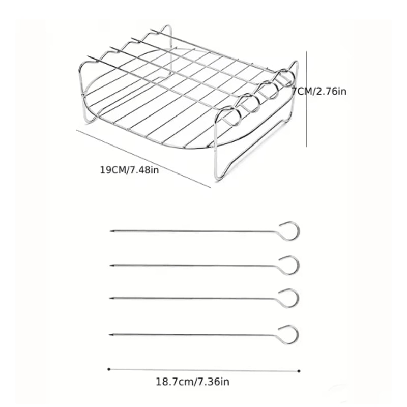 Air Fryer Grill Rack With Skewers Stainless Steel Cooking Rack 20cm 1