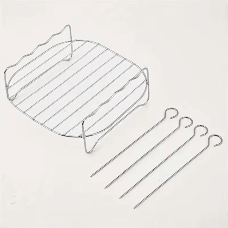 Air Fryer Grill Rack With Skewers Stainless Steel Cooking Rack 20cm 2