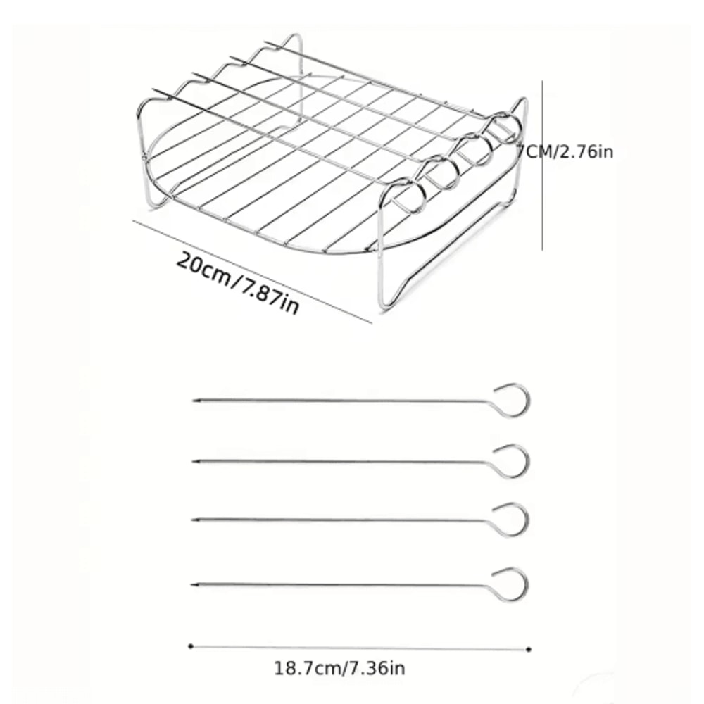 Air Fryer Grill Rack With Skewers Stainless Steel Cooking Rack 20cm 4