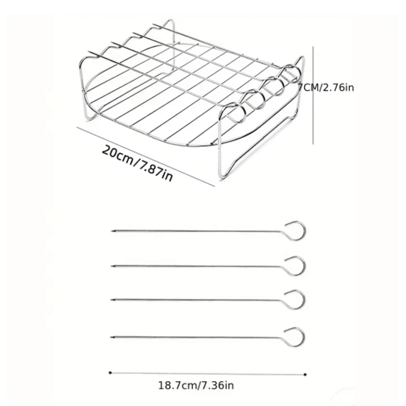 Air Fryer Grill Rack With Skewers Stainless Steel Cooking Rack 20cm 4