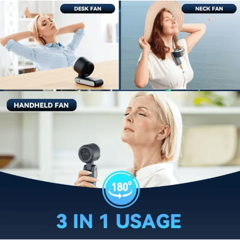3in1 Portable Mini Fan 5 Speed Rechargeable USB Travel Cooling Fan 3
