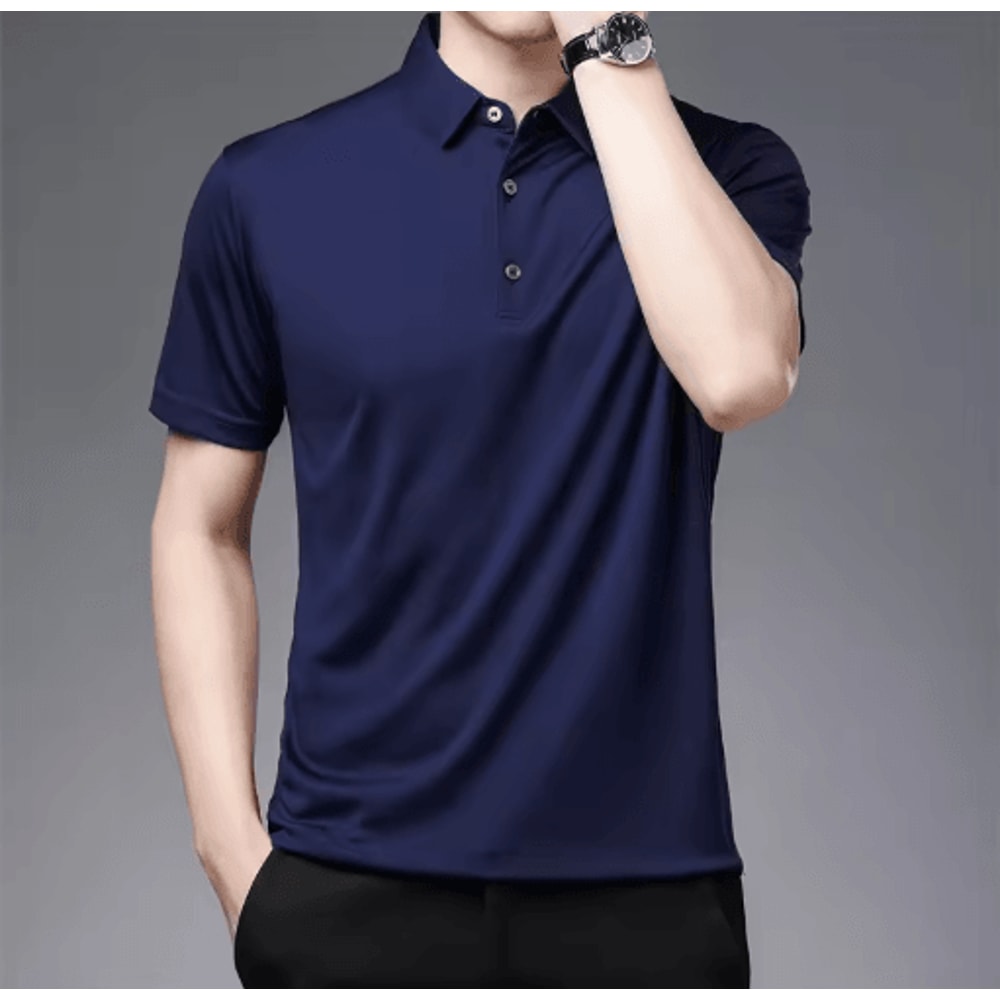 Mens Short Sleeve Polo Shirt Breathable Business Casual Summer Essential 1