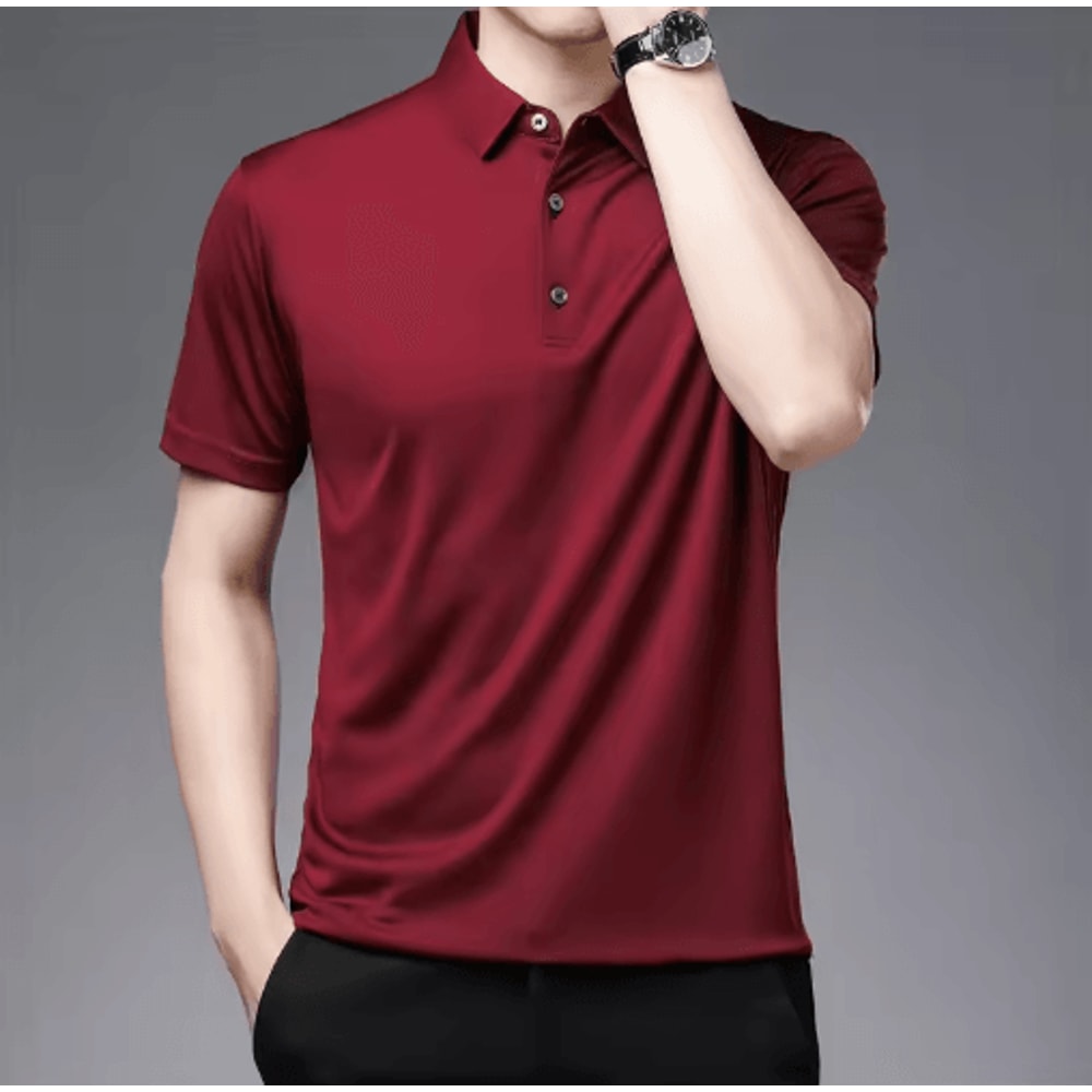 Mens Short Sleeve Polo Shirt Breathable Business Casual Summer Essential 6