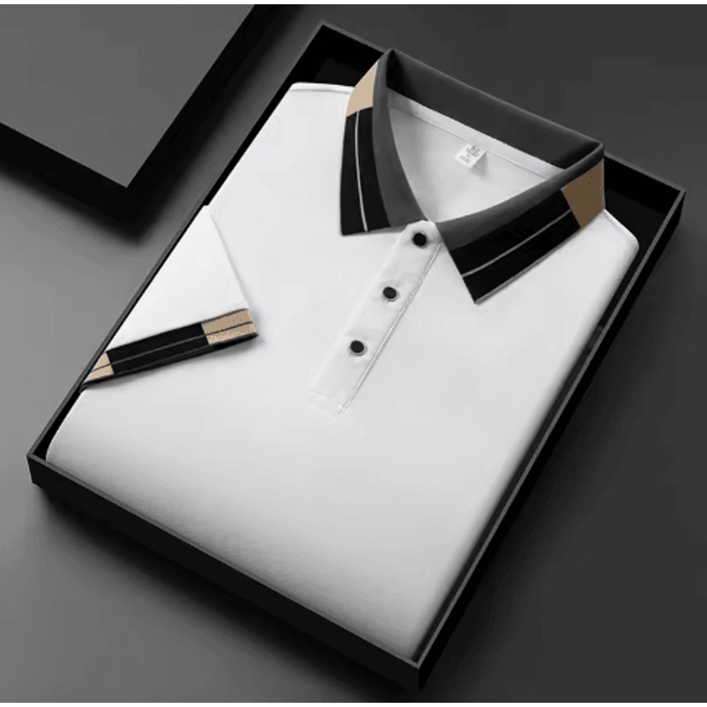 Mens Short Sleeve Polo Shirt 2025 Business Casual Breathable Solid Color Top 1