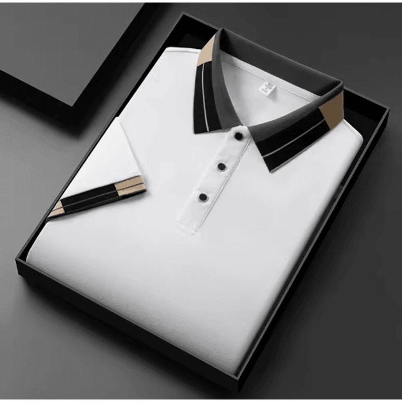 Mens Short Sleeve Polo Shirt 2025 Business Casual Breathable Solid Color Top 1