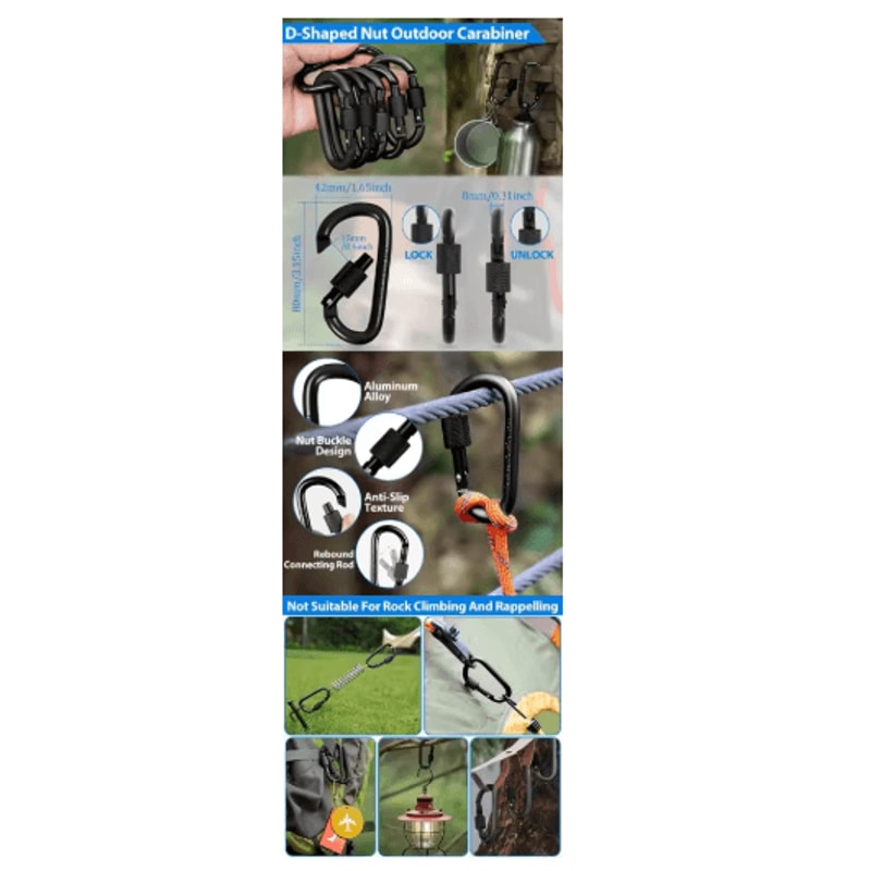 6pcs Carabiner Clips Set Durable Spring Snap Hooks For Outdoor Everyday Use 3