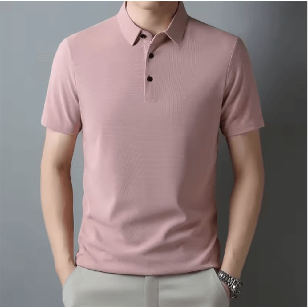 Mens Waffle Polo Shirt Short Sleeve Textured Casual Summer Top 2