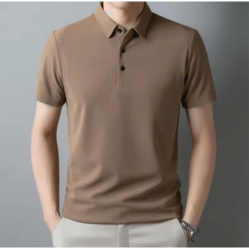 Mens Waffle Polo Shirt Short Sleeve Textured Casual Summer Top 4