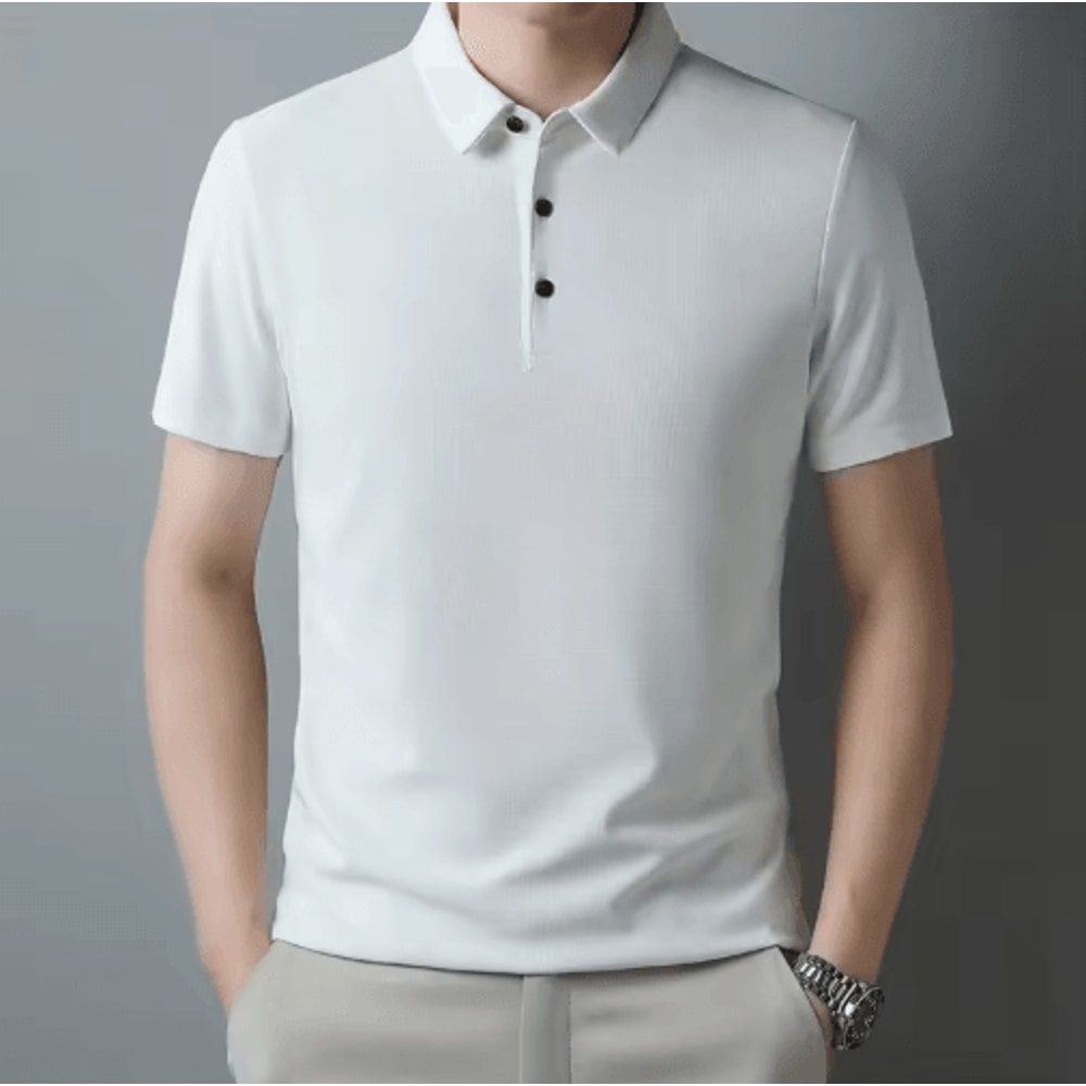 Mens Waffle Polo Shirt Short Sleeve Textured Casual Summer Top 7