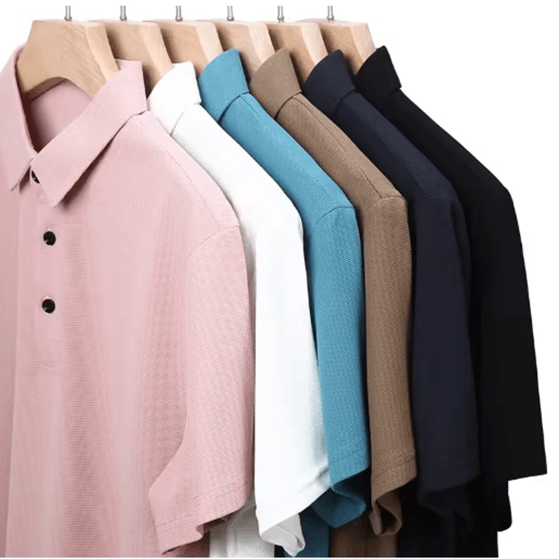 Mens Waffle Polo Shirt Short Sleeve Textured Casual Summer Top 0